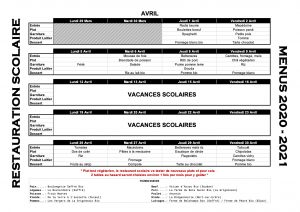 Menu Avril 2021